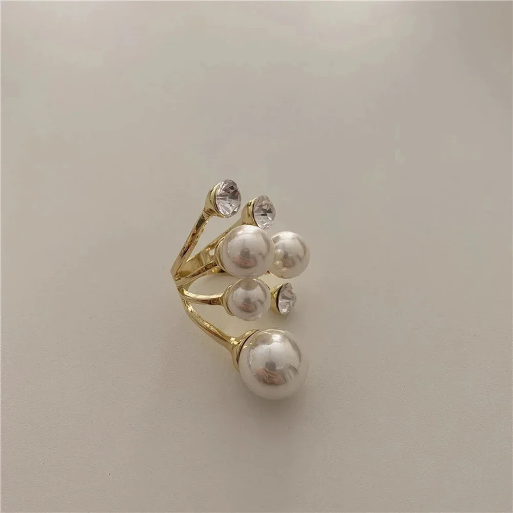 1PC New hot Exaggeration Double Layer Large Pearl Rings for Women Fashion Accessories Party Charm Ring Wedding Jewelry