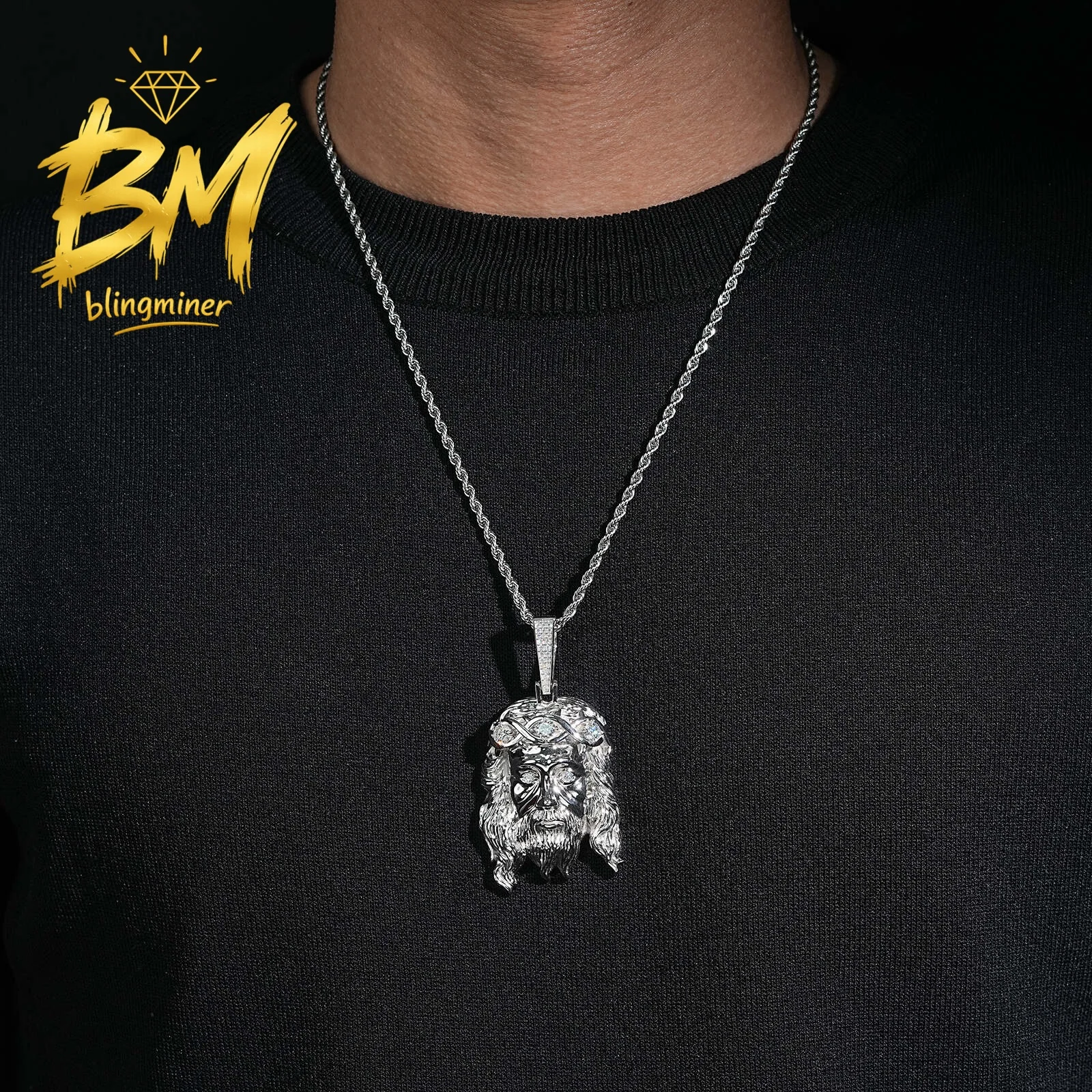 Blingminer Bling Jesus VVS Moissanite Pendant For Men Women S925 Silver Pendants Jewelry Pass Diamonds Tester Free Shipping