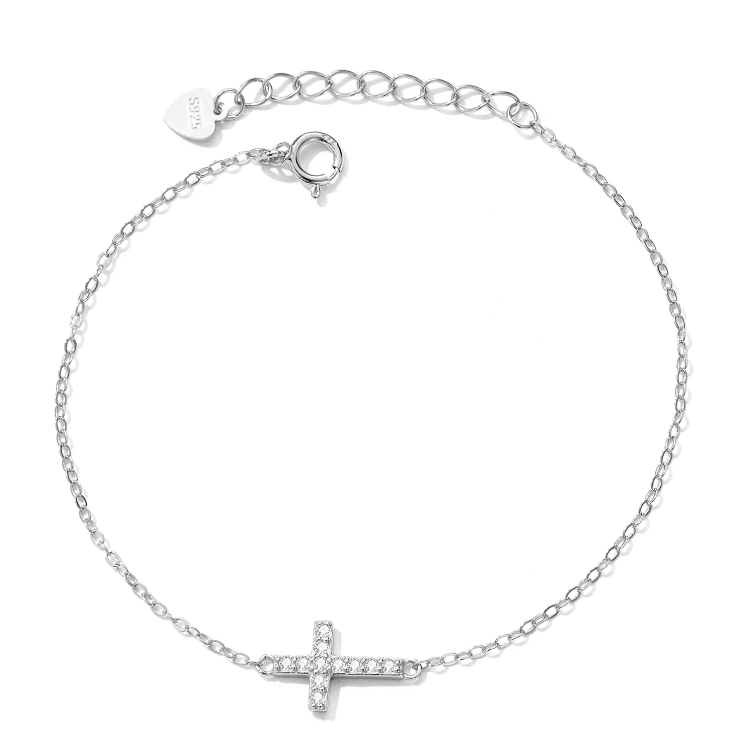 Bamoer Genuine 925 Sterling Silver Adjustable Cross Bracelet 6.10+0.98 inch 14K Gold Plated Chain Link Luxury Jewelry Women Gift