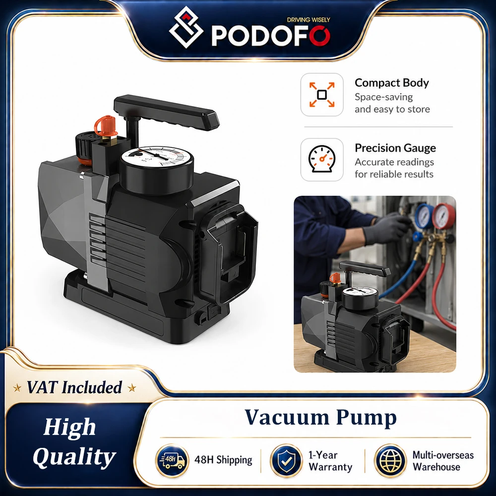 Podofo 7CFM Pompe à vide monophasée à batterie lithium DC, vide ultime de 5 Pa, moteur sans balais de 1/4 CV, pour réparation automobile, climatisation domestique, entretien de voitures et réfrigérateurs, conservation des aliments, tests en laboratoire