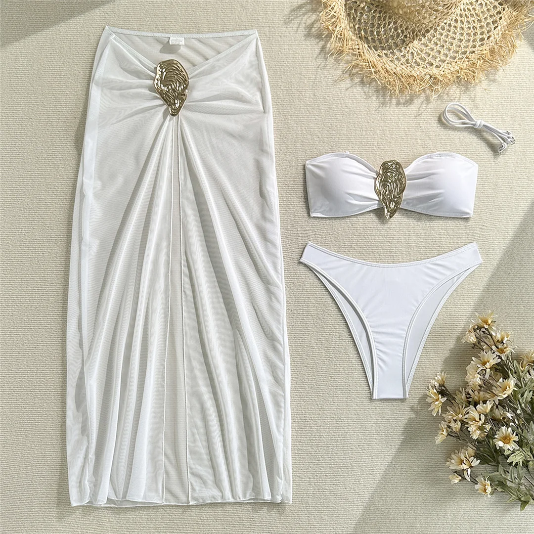 Neu mit Rock, Metallring, brasilianischer Bikini, Damen-Badeanzug, Damen-Bademode, dreiteiliges Bikini-Set, Badeanzug, Badebekleidung, Schwimmbekleidung V6990 – Detail 19
