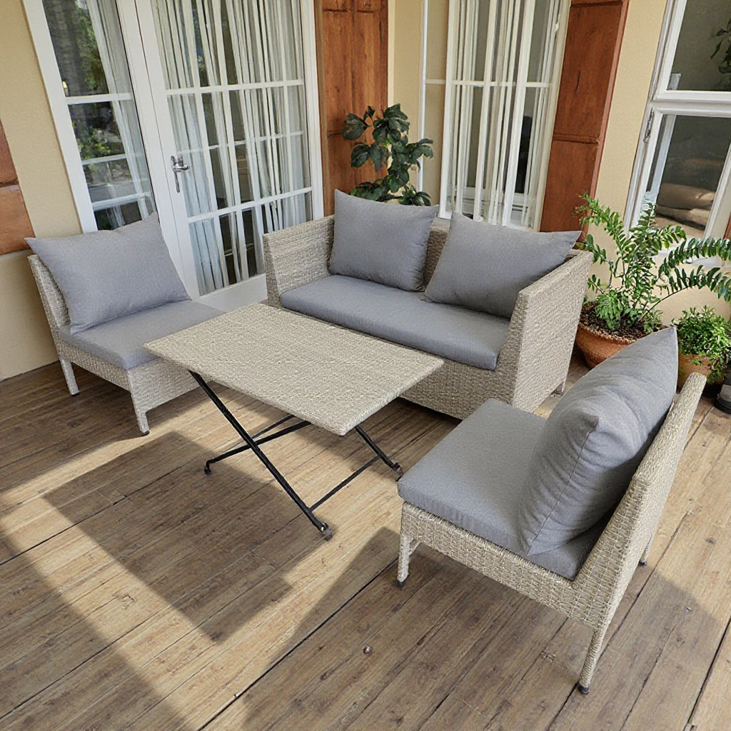 

New Design Outdoor Gaeden Furniture Convenient Storage PE Rattan Chairs With Modern 8cm Cushion and Patio Table
