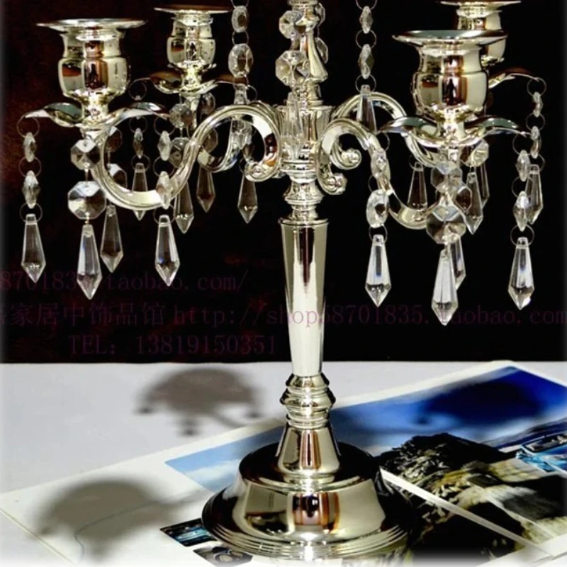 Creative Silver 5 Arm Candlestick Metal Glass Crystal Candle Holder Romantic Valentine\'s Day Candlelight Dinner Home Decor FC316