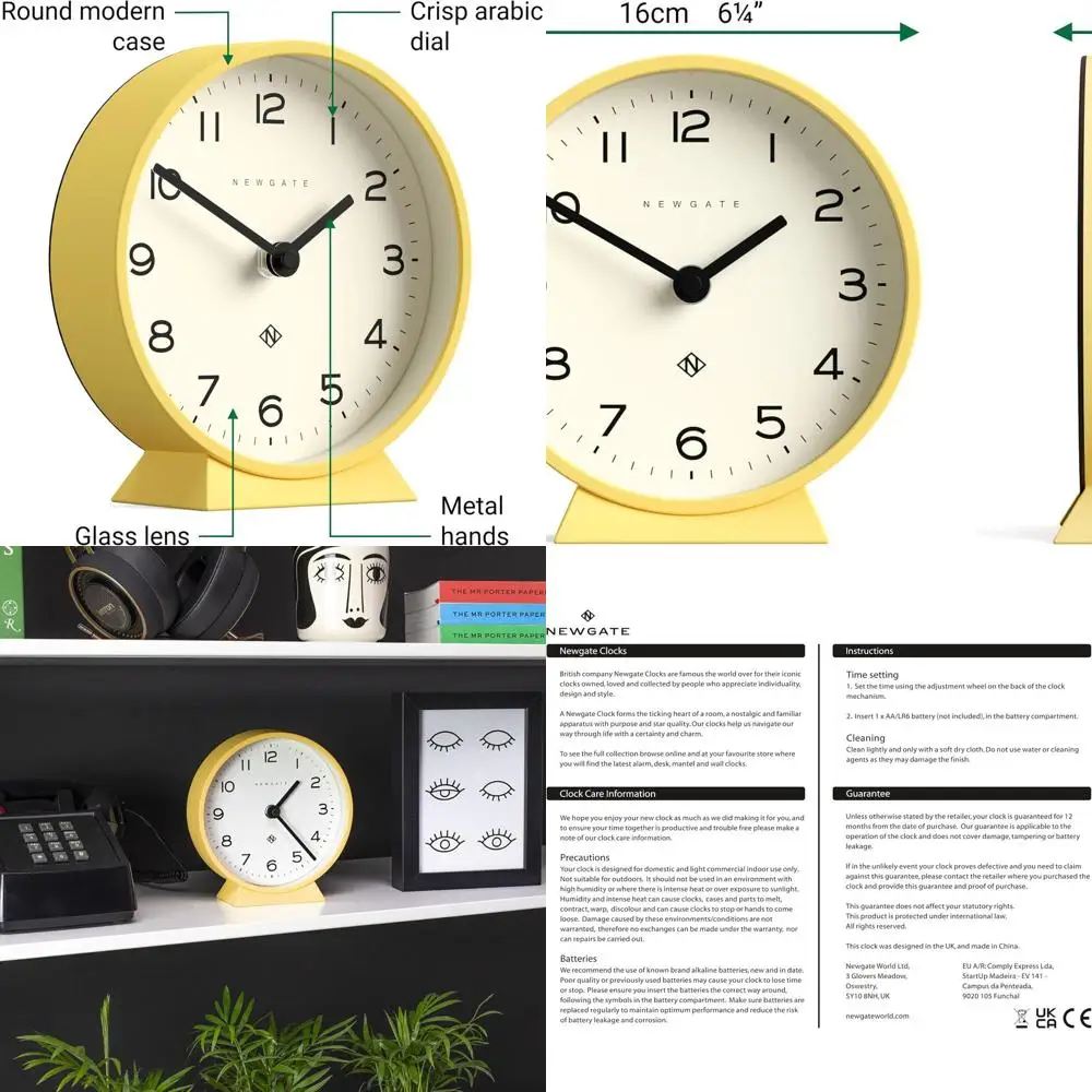 

Contemporary Yellow Round Desk Clock with Clear Numbers for Modern Home and Office Use