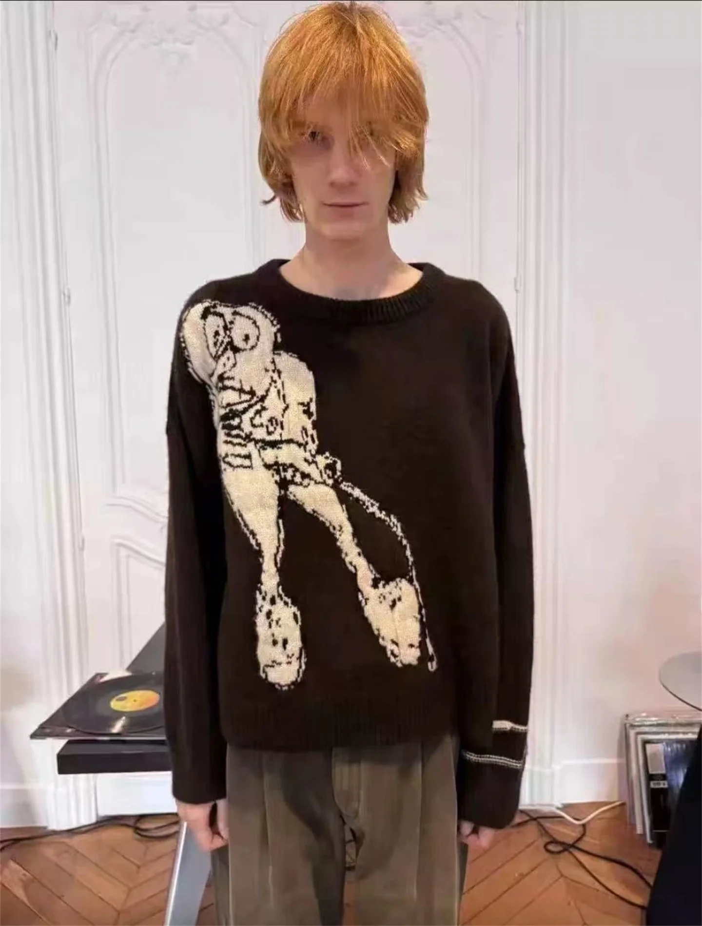 

Riches Deprimes Alien вязаный свитер модный бренд для мужчин и женщин длинный све круглый теплый недеформируемый узор персонажа