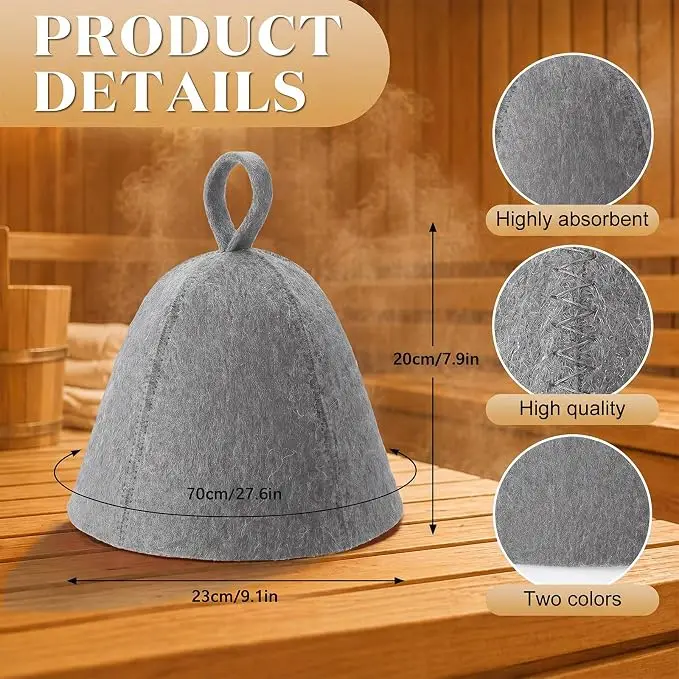 2‑Pack Felt Sauna Banya Hat With Hanging Loop Heat Resistant Sauna Cap For Bath House Spa Head Protection For Men Women.