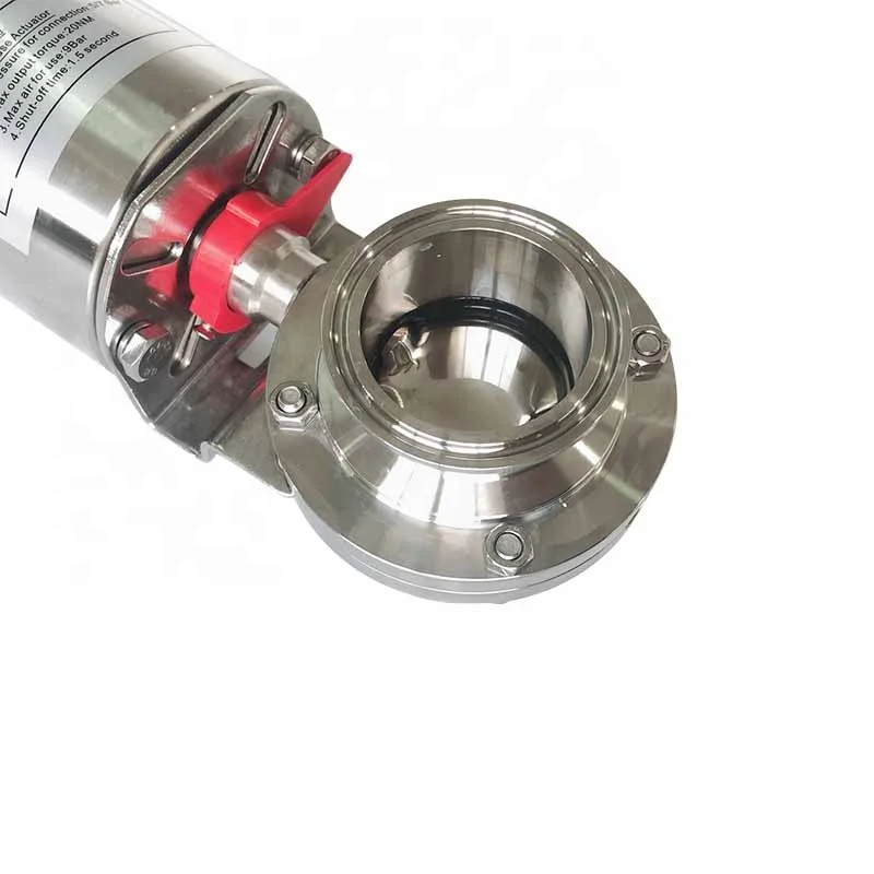 صناعة الأغذية Ss 304 316 صمام فراشة هوائي من الفولاذ المقاوم للصدأ ثلاثي المشبك