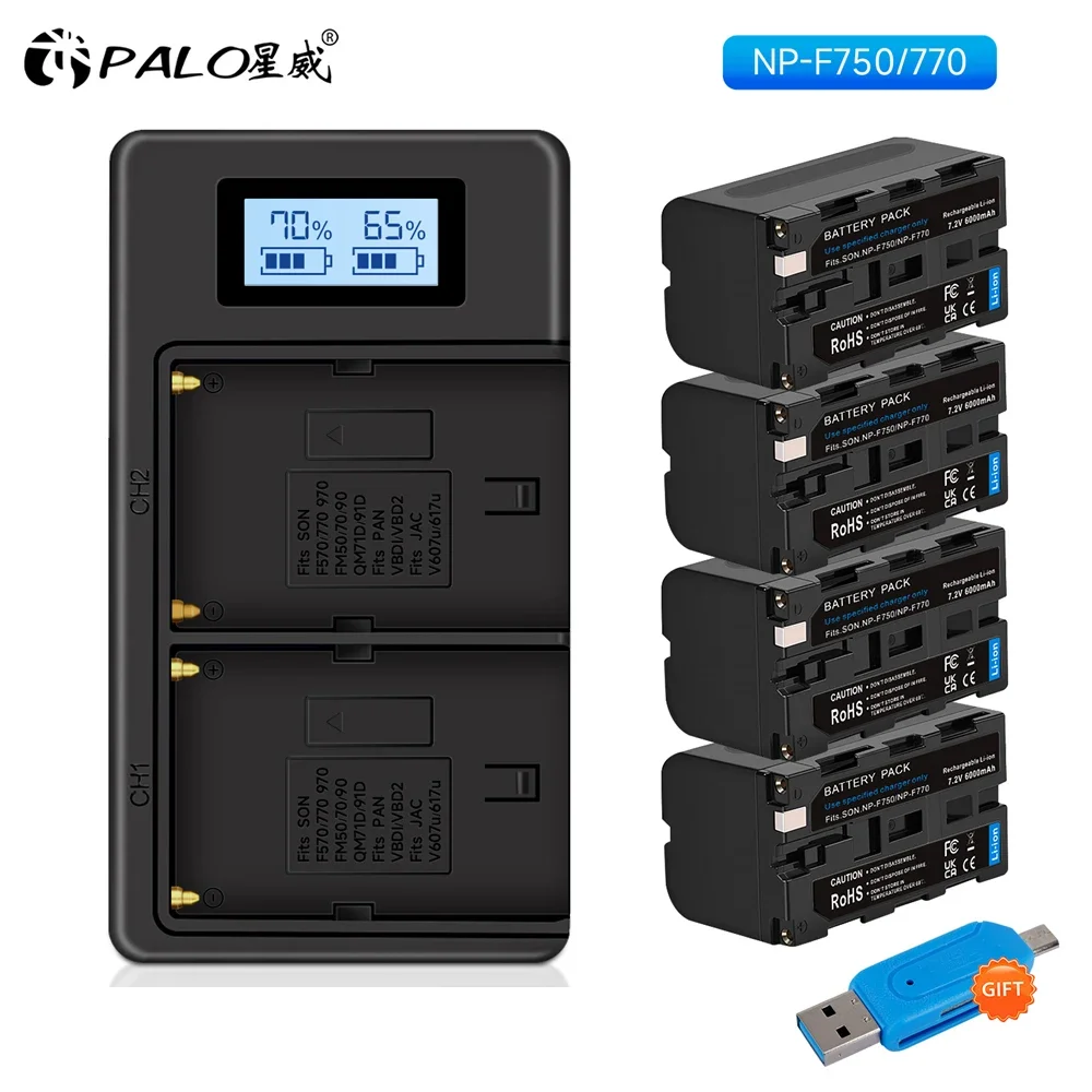 

PALO NP-F750 NP-F770 NP F750 NP F770 Battery Akku + LCD USB Charger for Sony NP F970 F960 F550 F570 F750 QM91D CCD-RV100 TRU47E