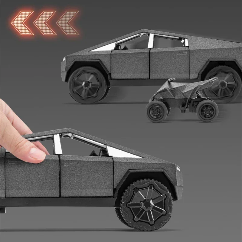 1:32 Teslas Cybertruck Pickup Alloy Car Model Diecast Metal Off-road Vehicles Truck Car Model Sound and Light Childrens Toy Gift