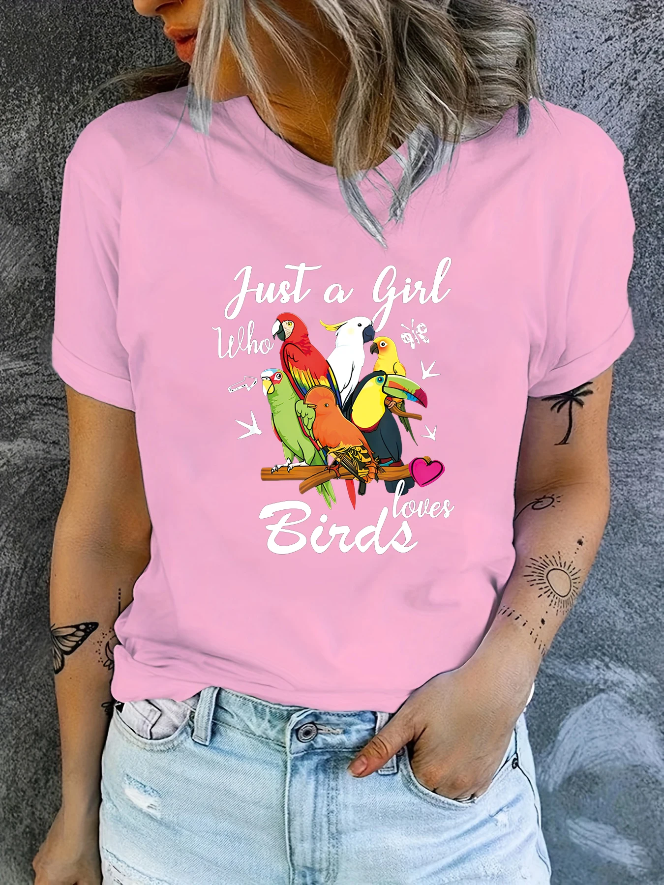 Just A Girl Who Loves Birds Printed Short Sleeve Casual Fashion Women T-Shirt Pattern Women\'s Summer Printed Tops Femminile Tee