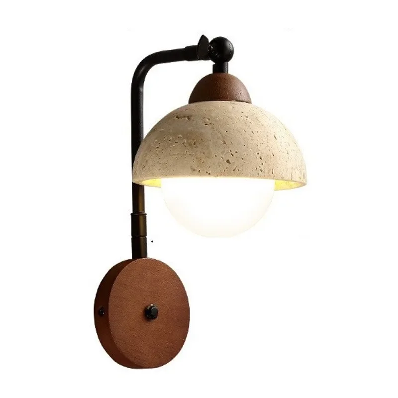 Wabi Sabi Yellow Wall Lamp Nordic Vintage Walnut Color Solid Wood Base Decorative Indoor Atmospheric Wall Lamp