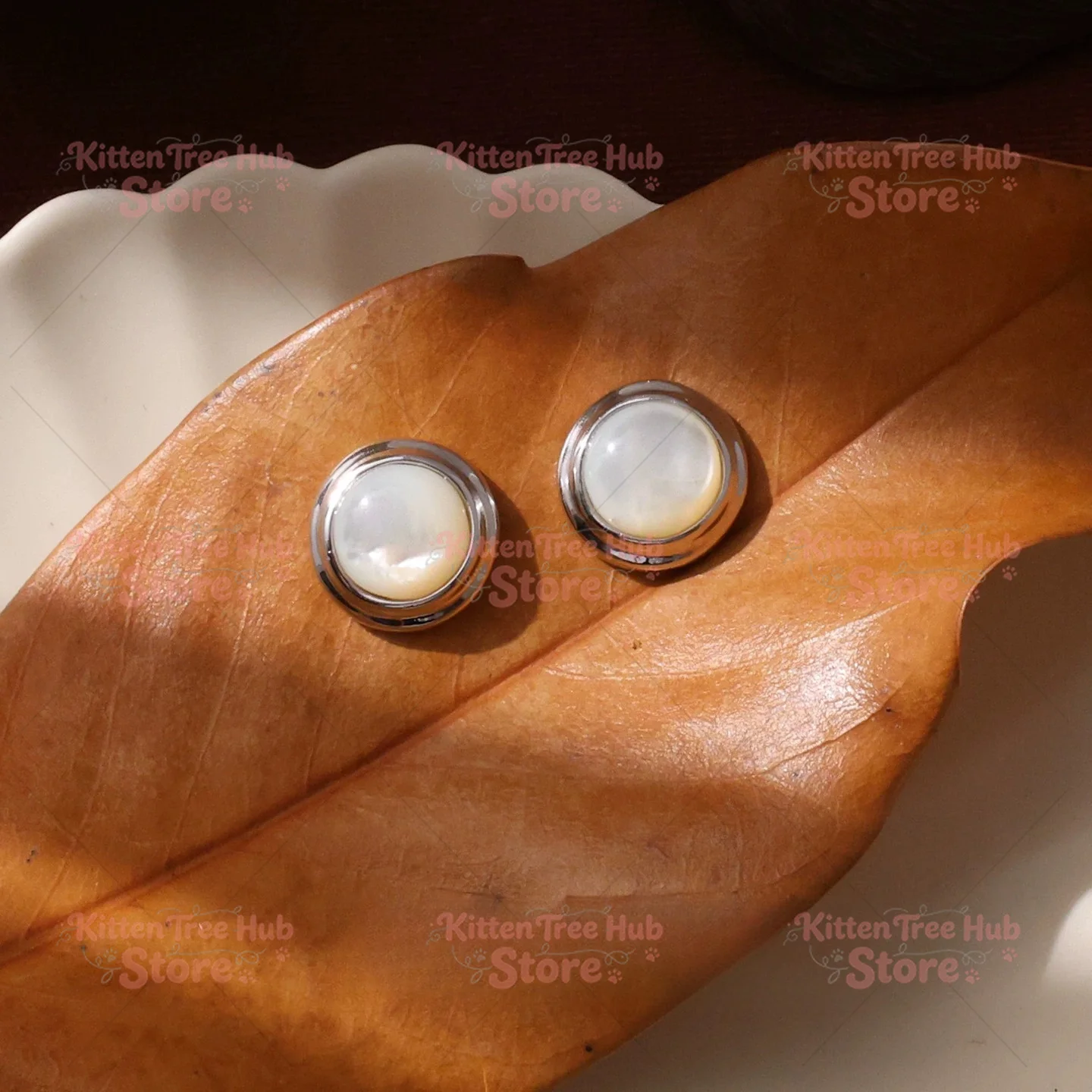 White Moonlight Natural Shell Earrings 925 Sterling Silver Ear Studs