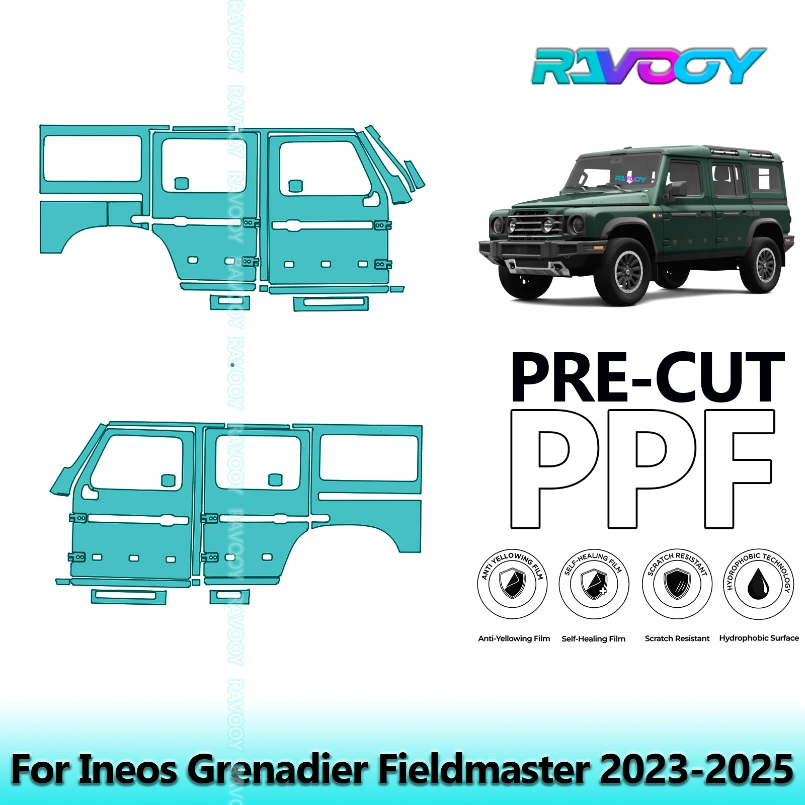 

For Ineos Grenadier Fieldmaster 2023-2025 8.5mil Clear Matte Pre-Cut PPF Door & A/B Pillar Kit TPU Paint Protection Film Set