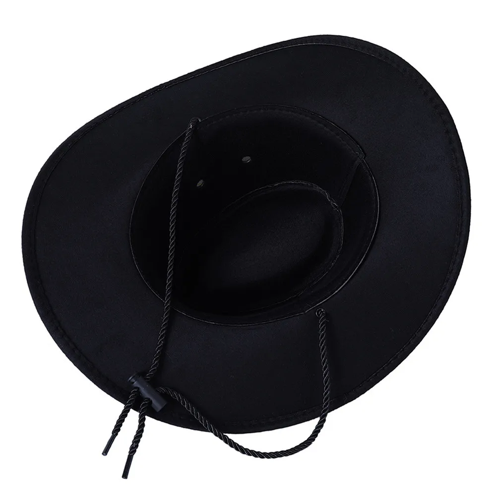 Men\'s Wide Brim Vintage Cowboy Hats with Adjustable Rope Outdoor Sun Hat Casual Solid Color Boater Hat Trilby Caps New