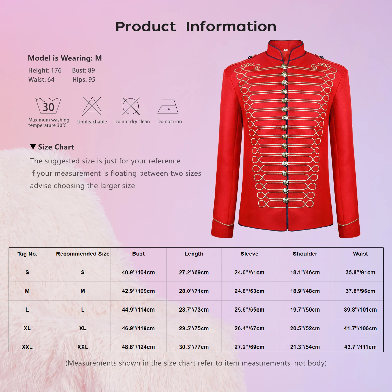 Mens Halloween Dress Up Coat Tops Medival Renaissance Cosplay Outfits Long Sleeve Drummer Parade Jacket Gothic Stand Collar