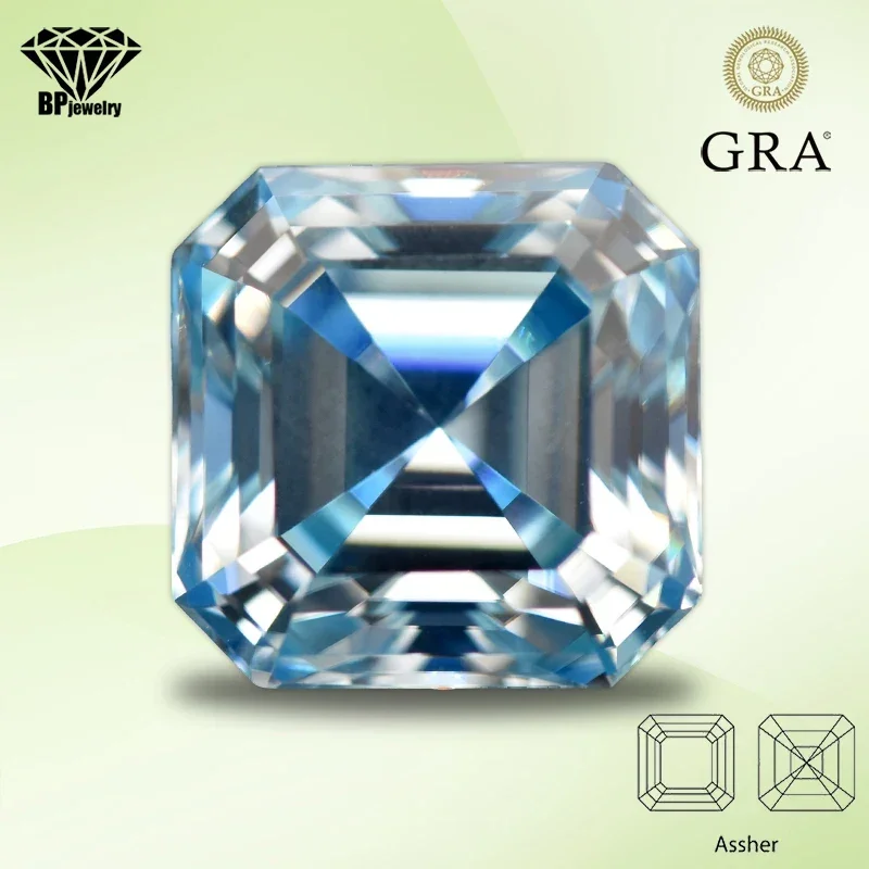 Moissanite Stone Ice Blue Color Asscher Cut Lab Created Heat Diamond for DIY Charms Women Jewelry Making with GRA Certificate