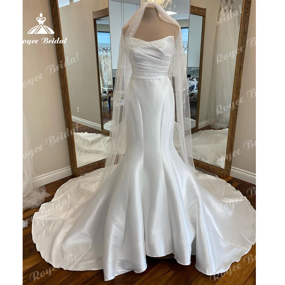 فستان زفاف من الساتان من Roycebridal-Mikado للنساء ، ثنيات حورية البحر ، ثوب زفاف بدون ظهر ، 2021