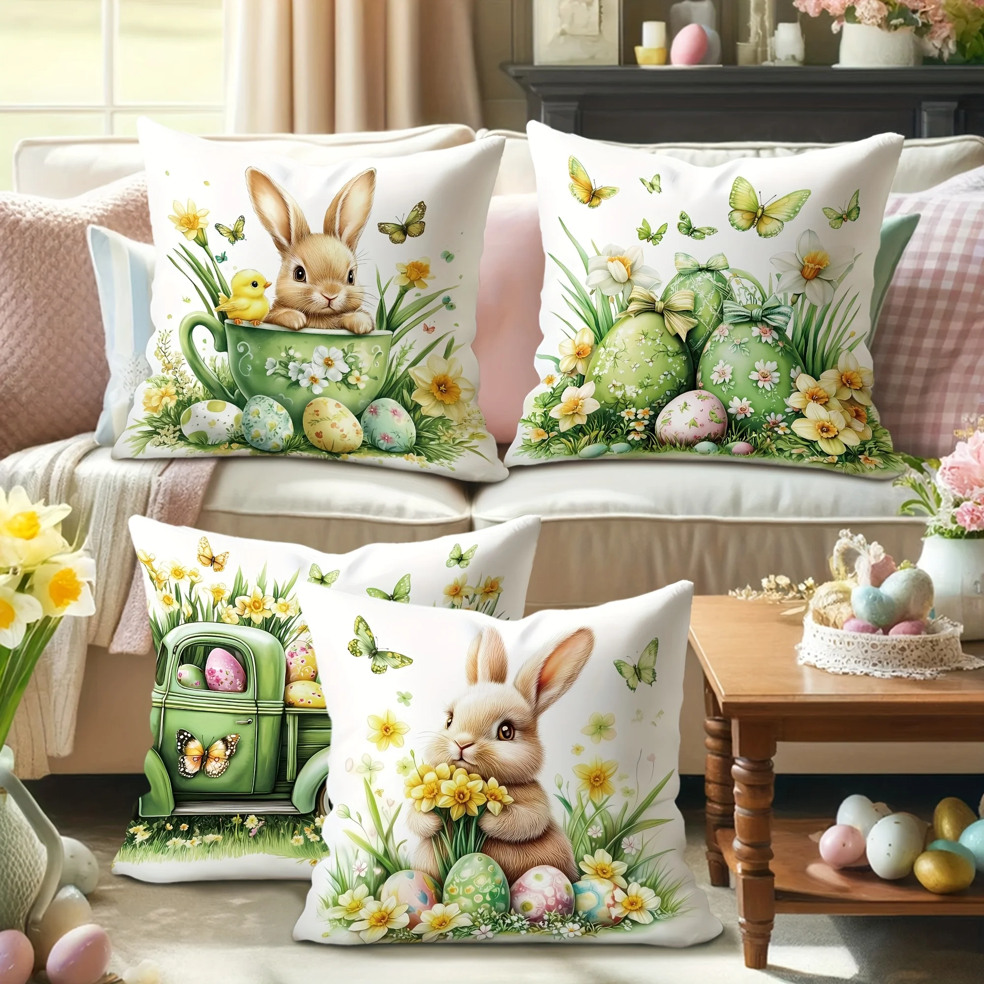 1/4pcs Easter Bunny Decorative Pillowcases with Eggs and Flowers Sofa bed cushion cover sleeping pillowcase home decoration