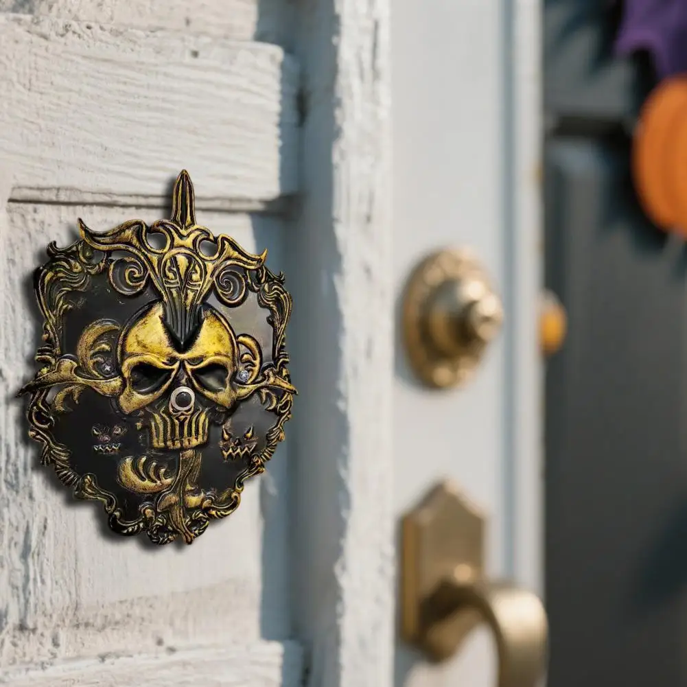 

Skeleton Doorbell Cover Halloween Skull Doorbell Spooky Skeleton Doorbell with Light Up Eyeball for Haunted House Party Decor