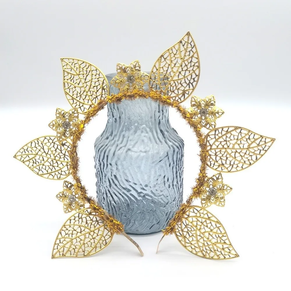 

Vintage Flower Goddess Halo Headband Sun Rhinestone Women Hairband Gold Color Exaggerated Traditional Festival Hair Hoop Wedding