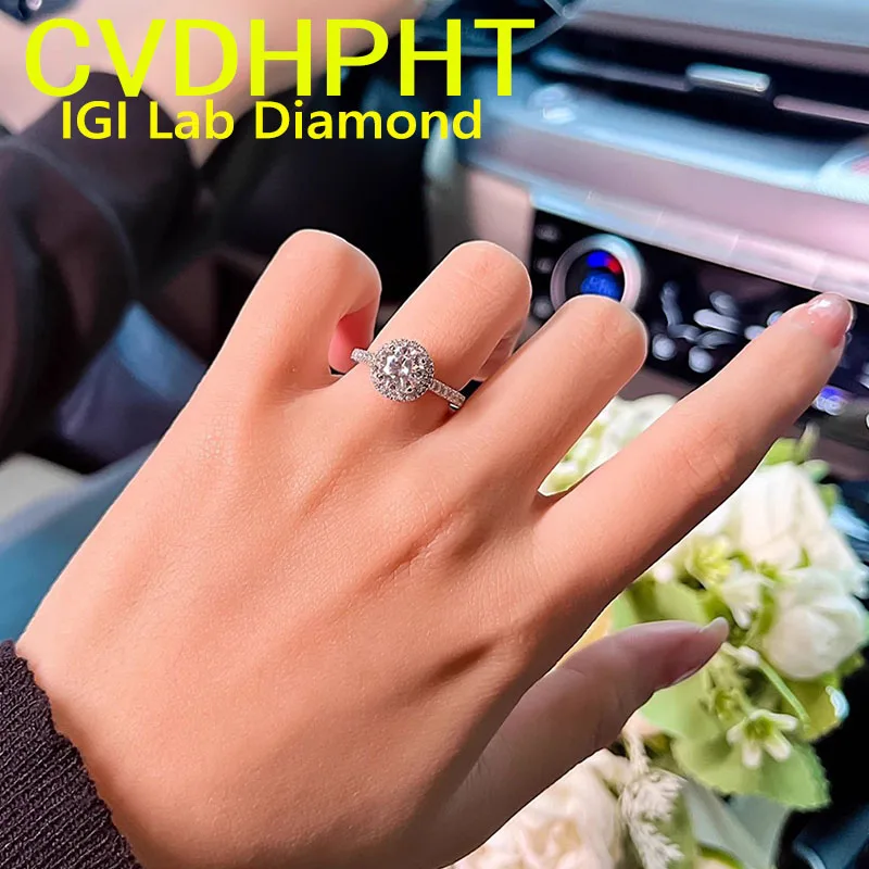 

Soild 14K White Gold RingIGI Lab Growing Diamond Ring Round D Color 1 2 3Ct wedding ring Factory sell