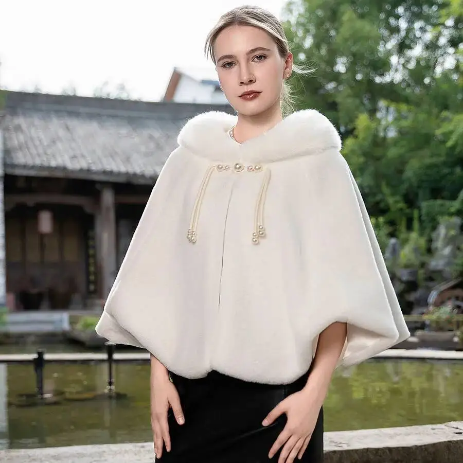 เสื้อคลุมขนเฟอร์เทียมสไตล์จีนสุดหรูสำหรับงานปาร์ตี้ งานแต่งงาน ผ้าคลุมไหล่สำหรับผู้หญิง ฤดูใบไม้ร่วง ฤดูหนาว ให้ความอบอุ่น