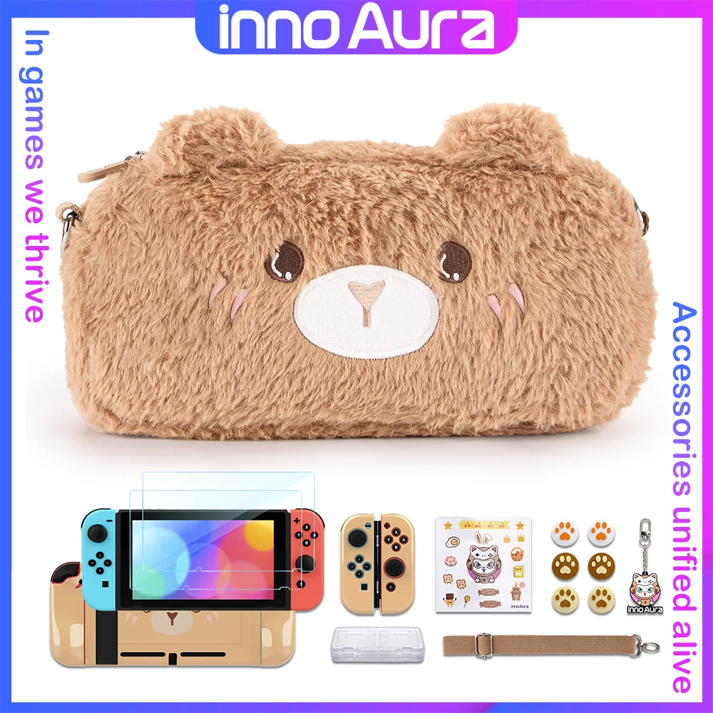 innoAura NS Switch Accessories Set with Portable Carrying Case Switch Protective Cover J-con Shell, Screen Protector, Game Case