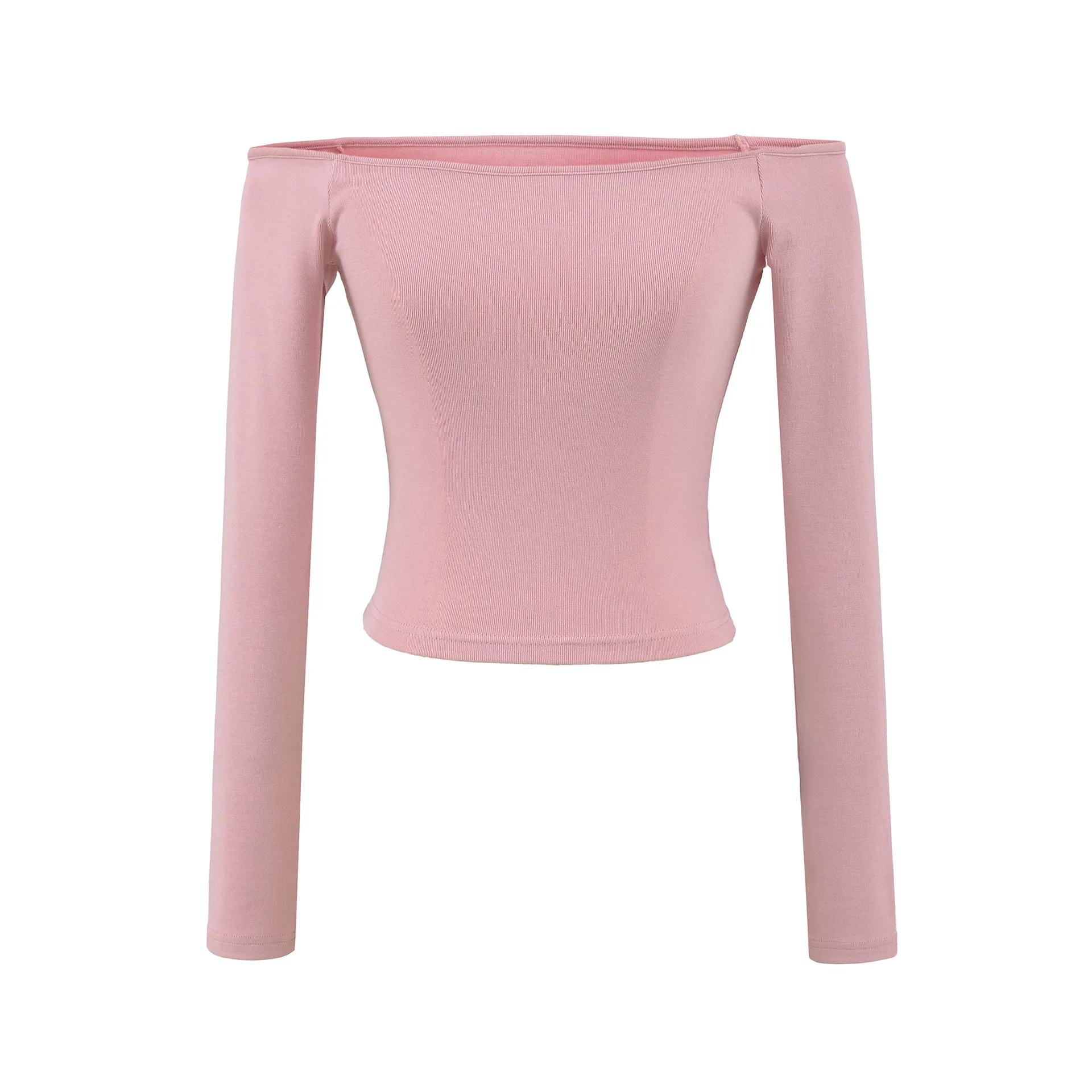 

Новая горячая девушка с открытыми плечами, сексуальная однотонная футболка с длинными рукавами, короткая талия, закрывающая ключицу, облегающая базовая рубашка Y02A