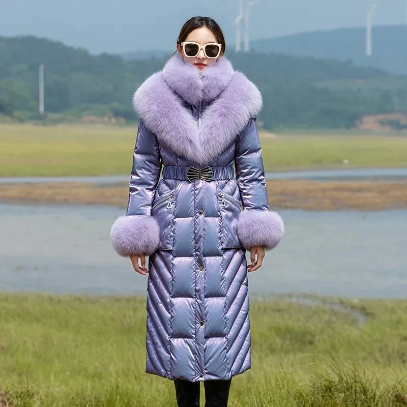 

Women's Long White Duck Down Jacket with Fur Collar Hooded Parkas Female Coat Clothing S-4XL New Winter Jackets 2023