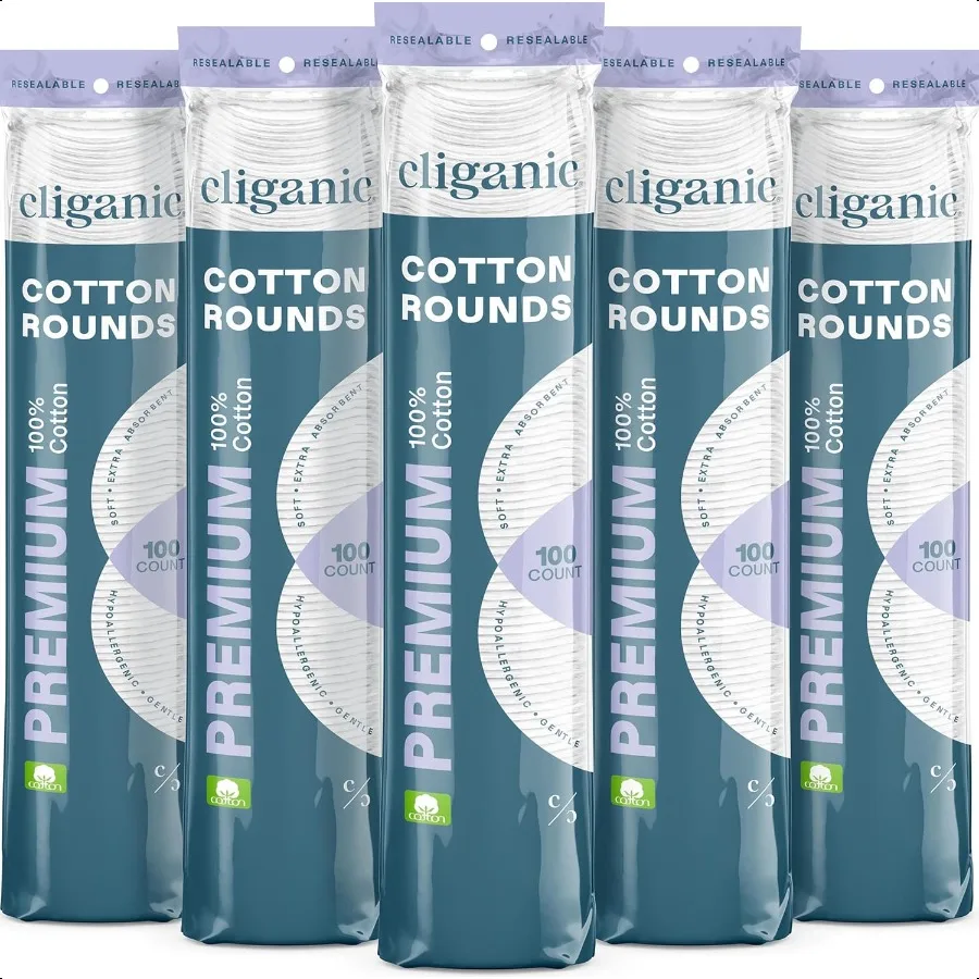 プレミアムコットンラウンド（洗顔用）500枚入り　メイク落としパッド　低刺激性　糸くずの出ない　100%ピュアコットン（パッケージは異なる場合あり）