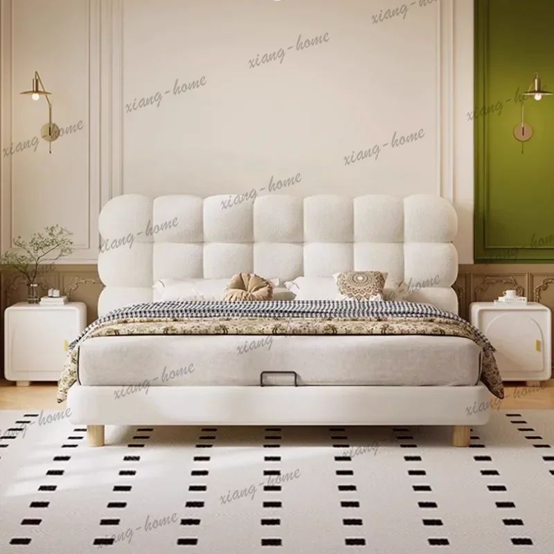 FG European Wood Double Bed European Simple Beige Soft Luxury Storage Double Beds Camping Castle Salon Sex Muebles Unique Furnit