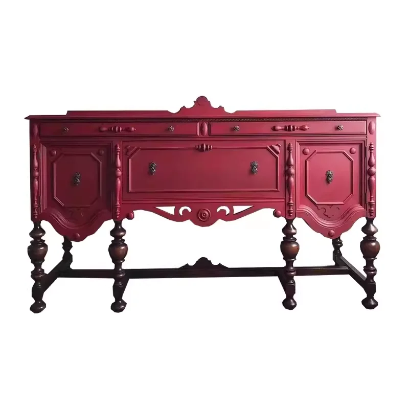 

Yjq solid wood old retro carved entrance neoclassical storage red living room storage cabinet