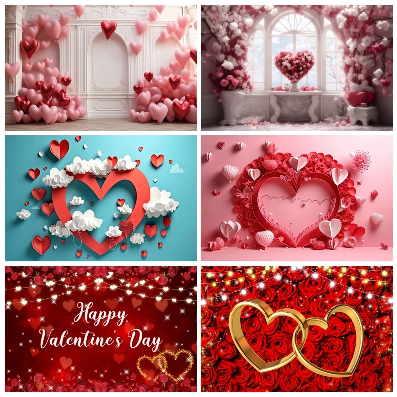 February 14 Love Heart Valentine's Day Backdrops For Photography Bride Shower Wedding Party Decor Photo Photographic Backgrounds