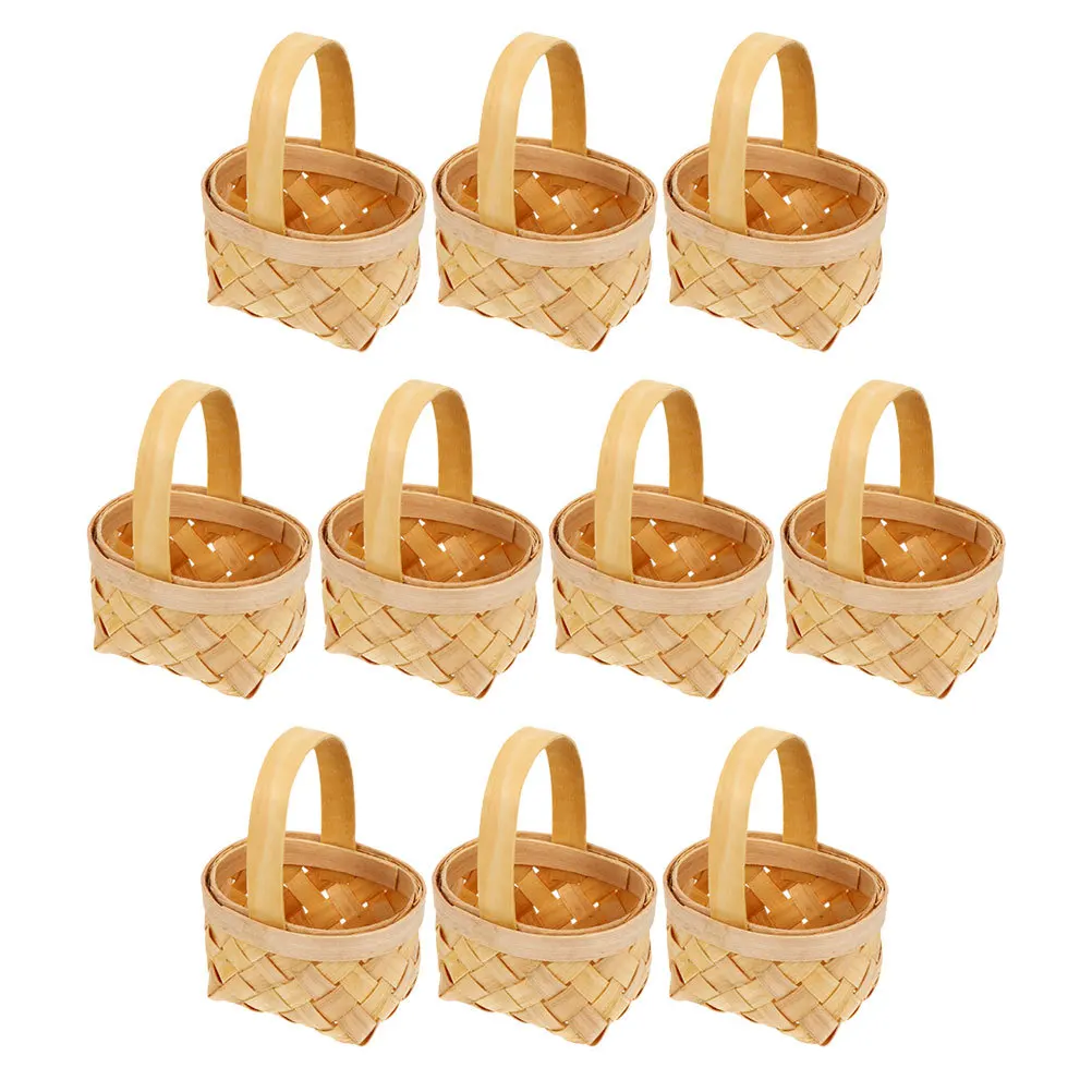 

10Pcs Portable Mini Gift Baskets Wooden Craft Basket for DIY Candy Present Wrapping Home Micro Landscaping Decor