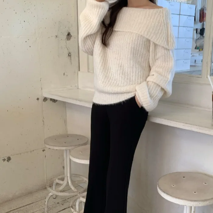 Lockerer langer Sve Oulder Bared Strickpullover Damen SLE Korean Lazy Faion Frühling Herbst 2026 Damen Faion Trend