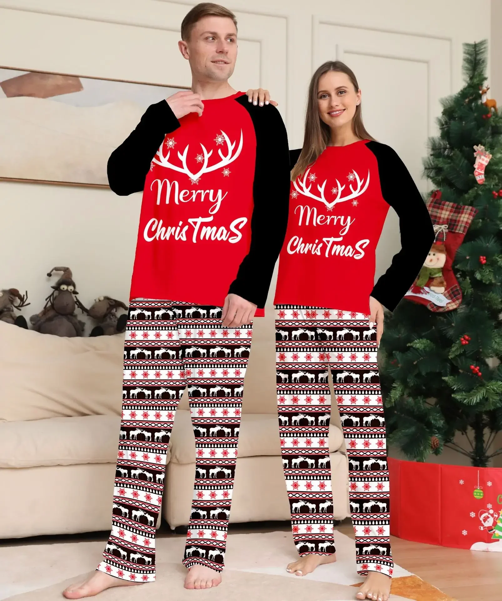 Mother Father Kids Matching Clothes Family Christmas Pajamas Set All Over Print 2 Pieces Suit Long Sleeve Loungewear Xmas Look