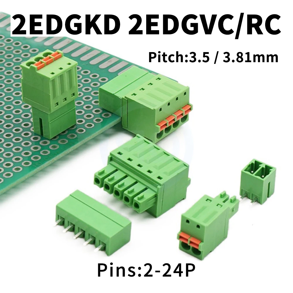 

(5 Set) KF 2EDGKD + 2EDGVC 2EDGRC 3.5mm 3.81mm 15EDGKD + VC RC Plug-In PCB Spring Press with Straight Curved Header Complete