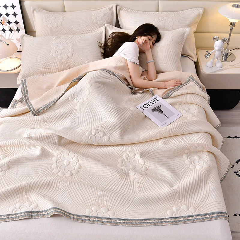 Summer Thin Quilt Pillowcase 3pcs Bedding Set Home Textiles Cool Breathable Air-conditioning Quilt Queen Size Double Blanket