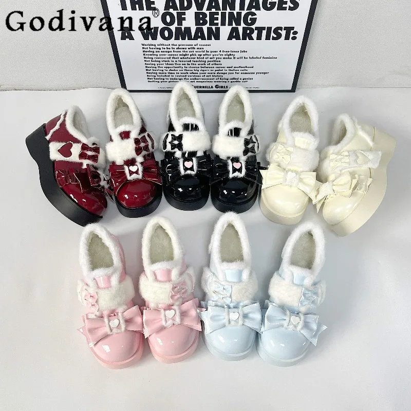 

Warm Cake Lo Shoes Autumn Winter Women's Fleece Thick Sole Height Increasing Shoes Female Japanese Style Original Lolita Shoes