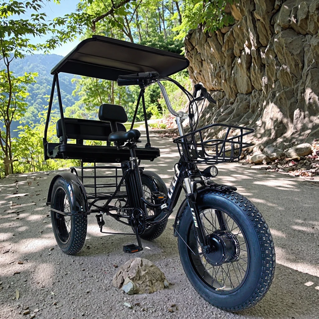 Fashionable Electric Cargo Three-Wheel Tricycle With 48v Central Motor Aluminum Manned Fat Tire Manned Bike