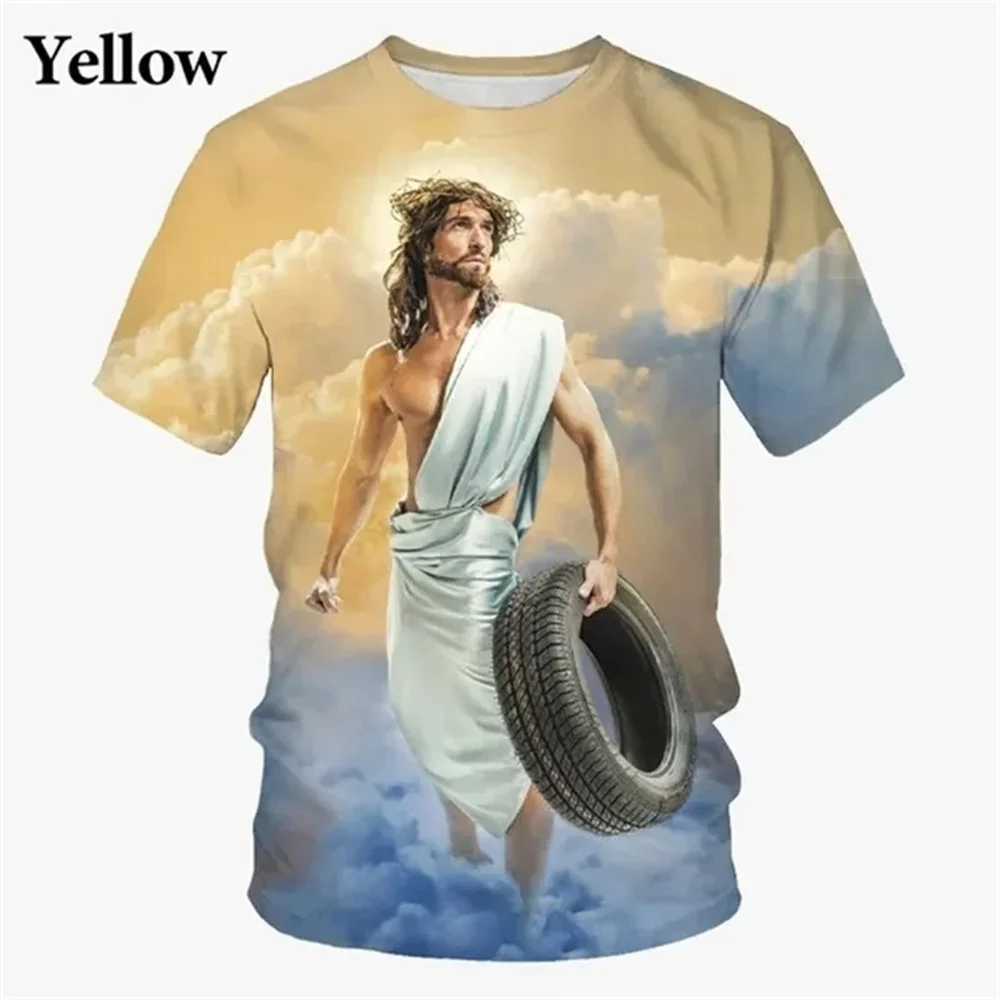 New Summer Men 3D Printed Funny Jesus T-Shirt Casual O-Neck Tops Tees Male Fashion Short Sleeve Clothing Vintage Streetwear - view 3