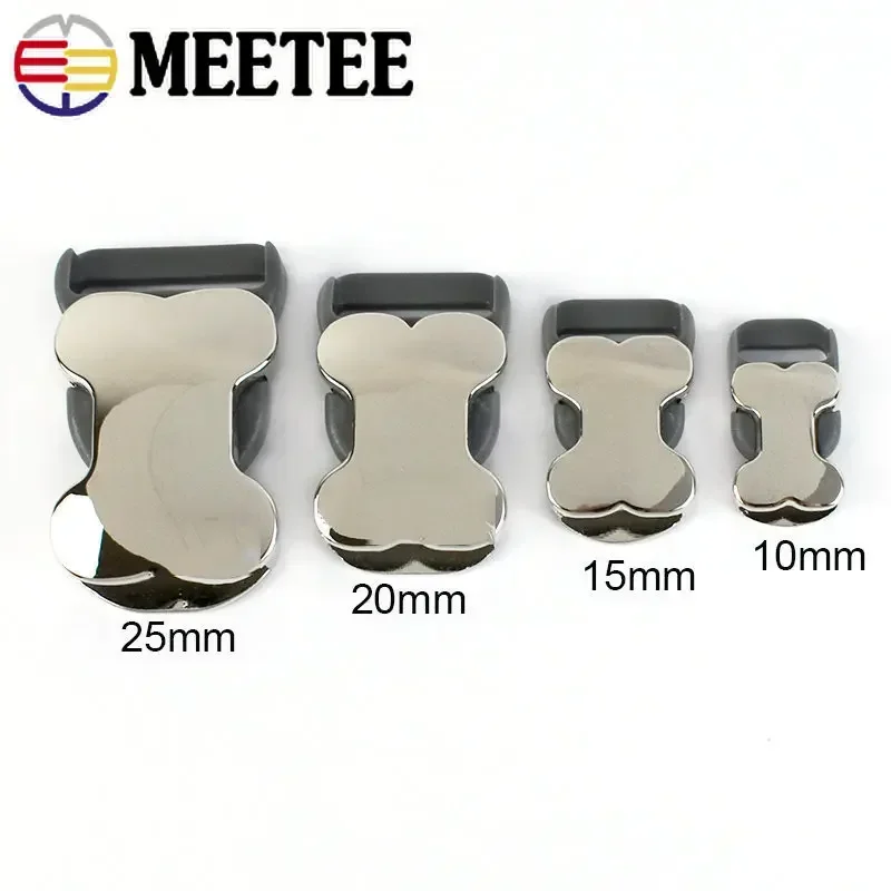 5/10Pcs Meetee 10-25mm Metal Side Release Buckle Bag Strap Adjuster Clasp Backpack Belt Dog Collar Bone Shape Hook Accessories