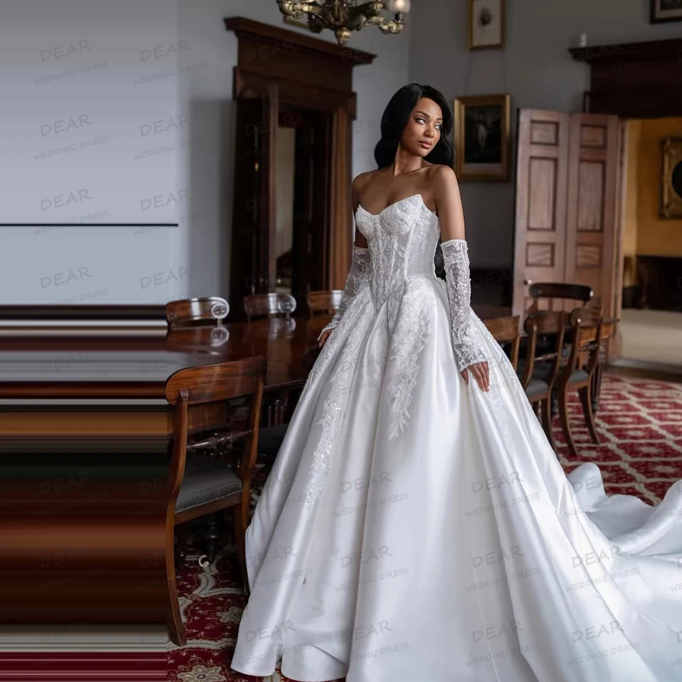 

Elegant Appliques Wedding Dresses Boat Neck Sexy Sleeveless A Line Women's Bride Gowns Satin Formal Vestidos De Novia Customized