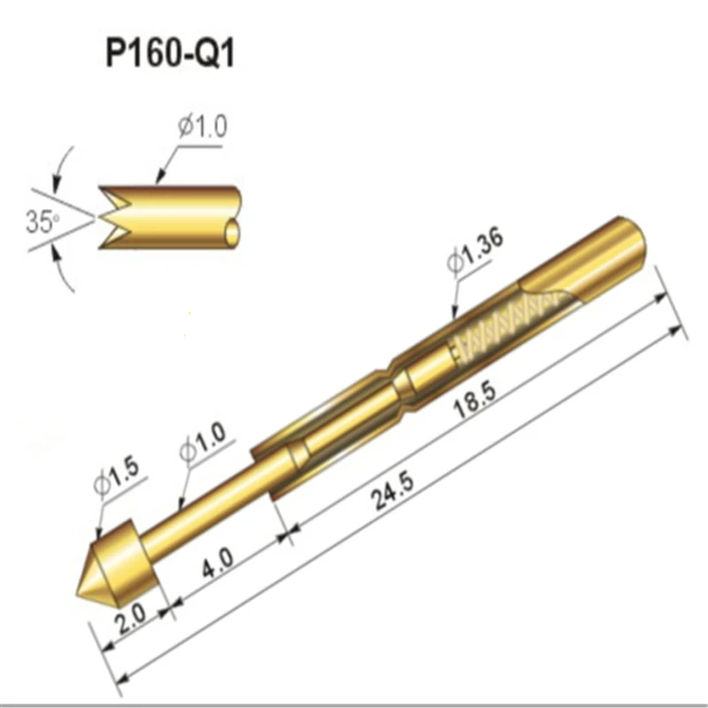 Sonda Electrónica de prueba de resorte, 100 unidades por paquete, con diámetro de aguja niquelado, serie P160, latón, gran oferta