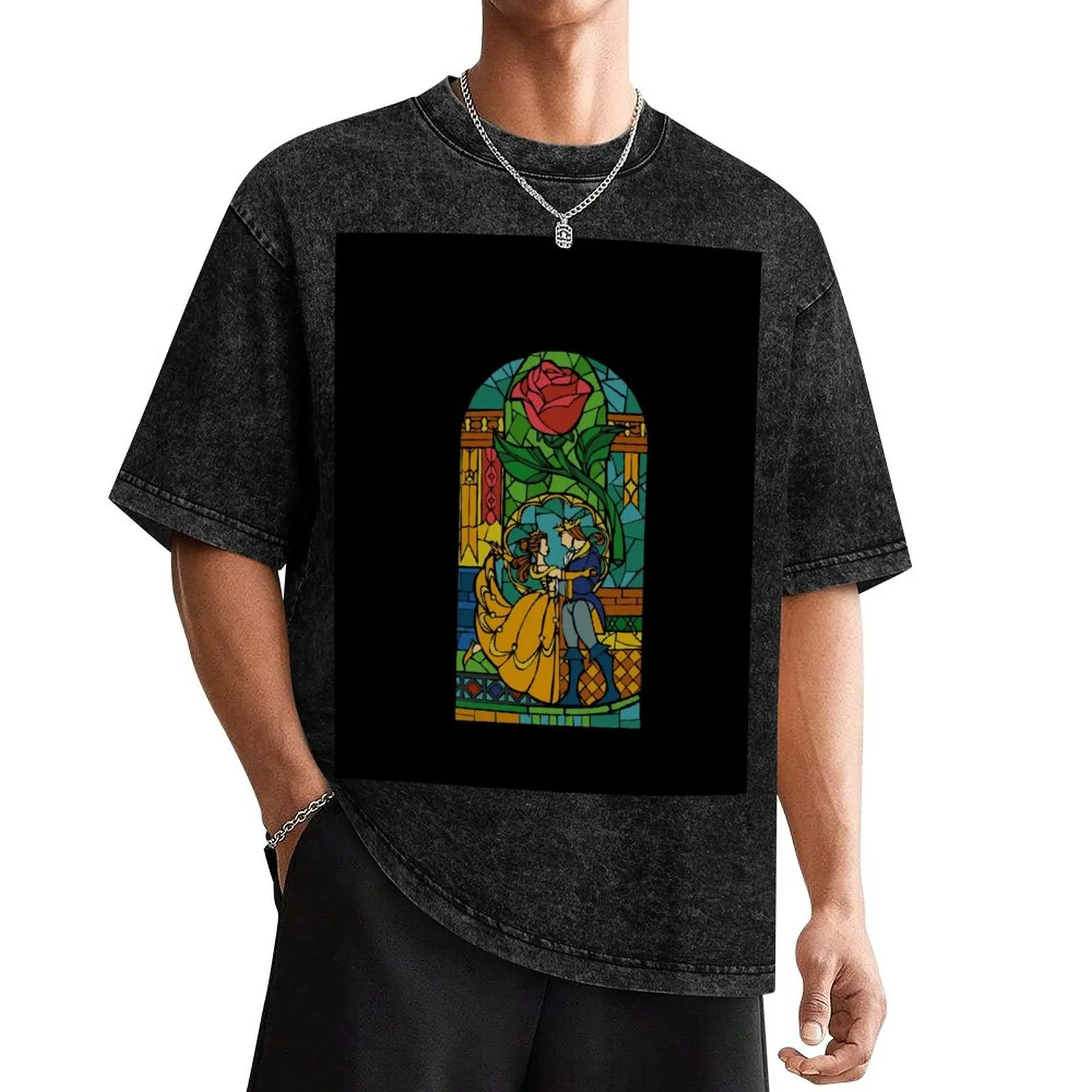 La Bella y La Bestia - Camisetas con vidrieras, camisas de diseñador para niño, ropa de hombre