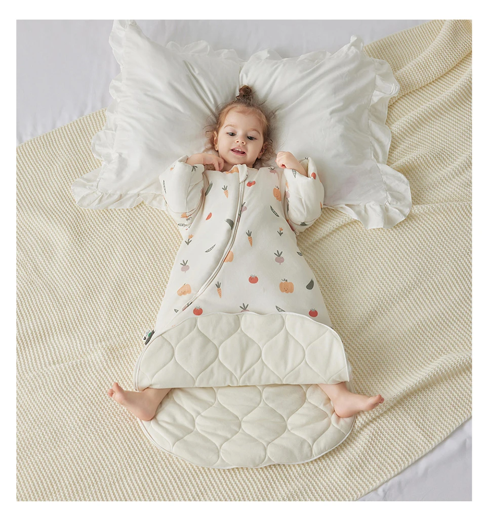 Sleeping Bag For Babies 0-24M Soft Cotton Breathable 2-Ways Zipper Cute Animal Print Baby Sleeping Bag With Removable Sleeves