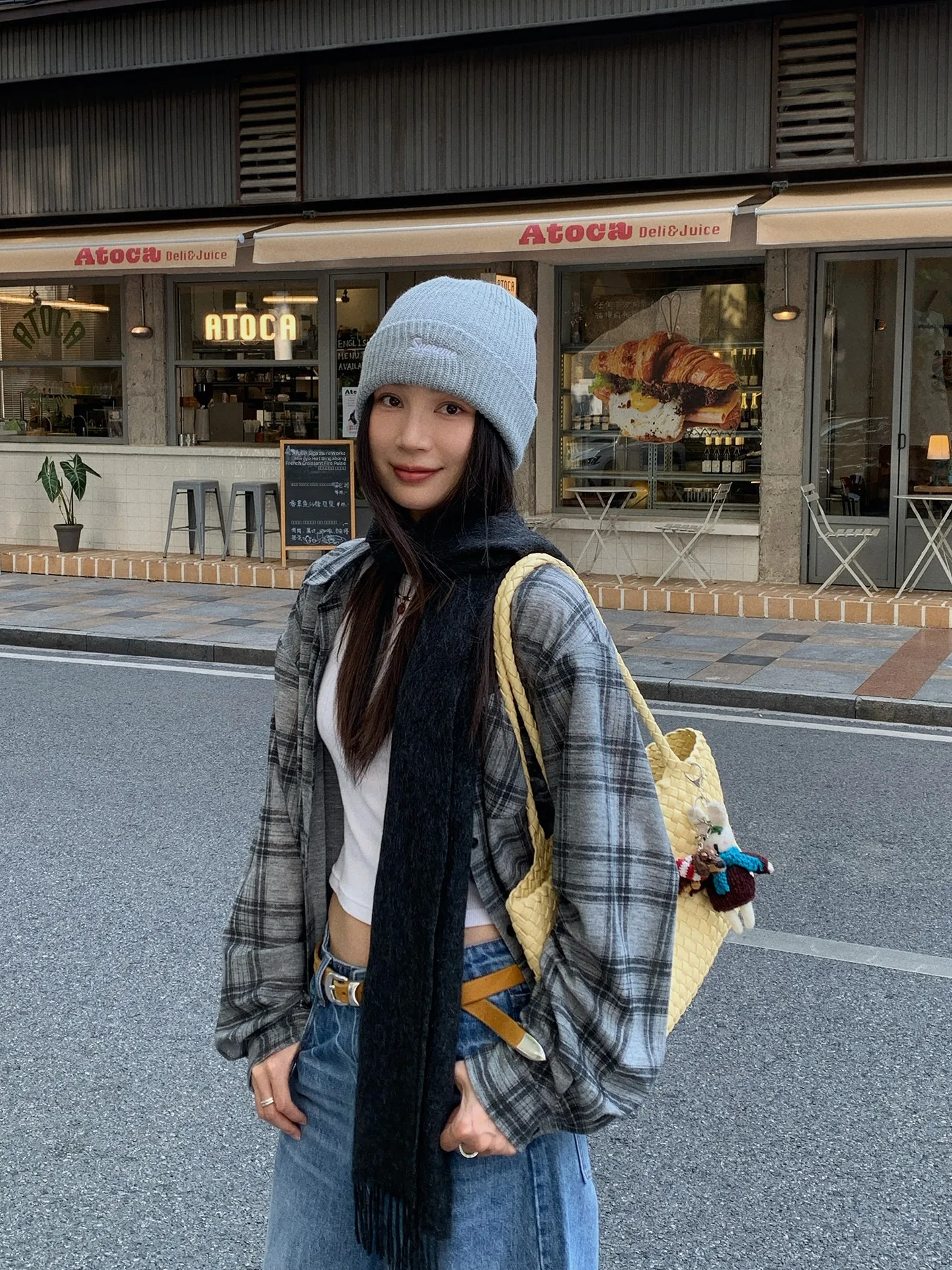 

Versatile Loose Knitted Long Sve irt Bla ey Plaid Women's irt Layering Outerwear Retro Sle Cotton Blend