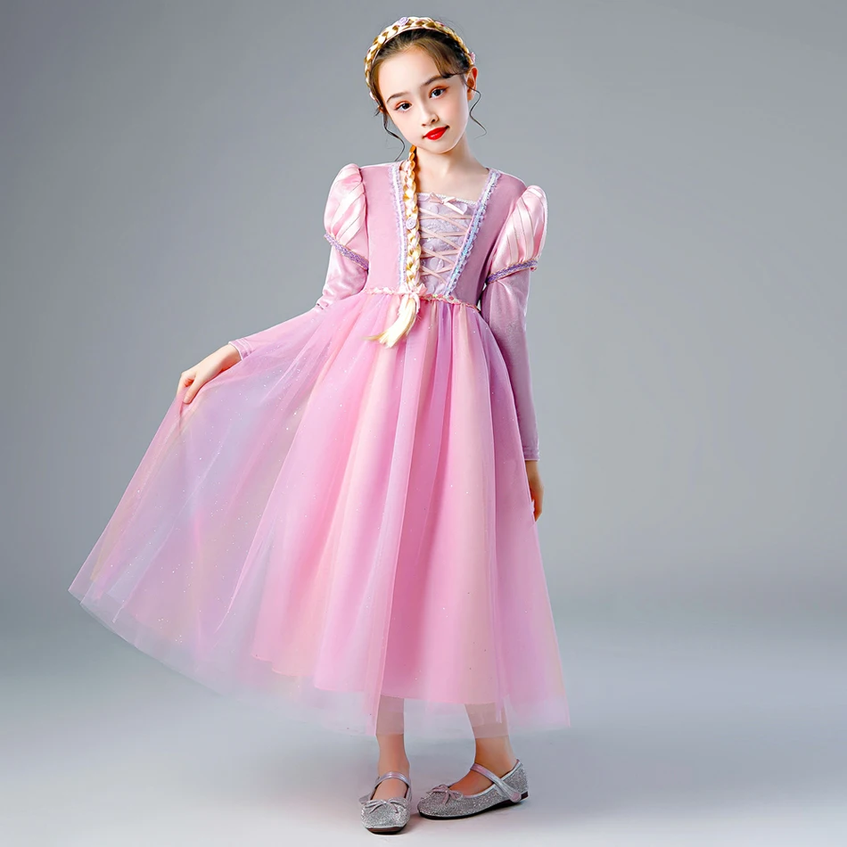 Rapunzel Pink Long Sleeved Cosplay Princess Dress Children Birthday Party Ball Gown Girls Xmas Halloween Carnival Festival Frock image 2