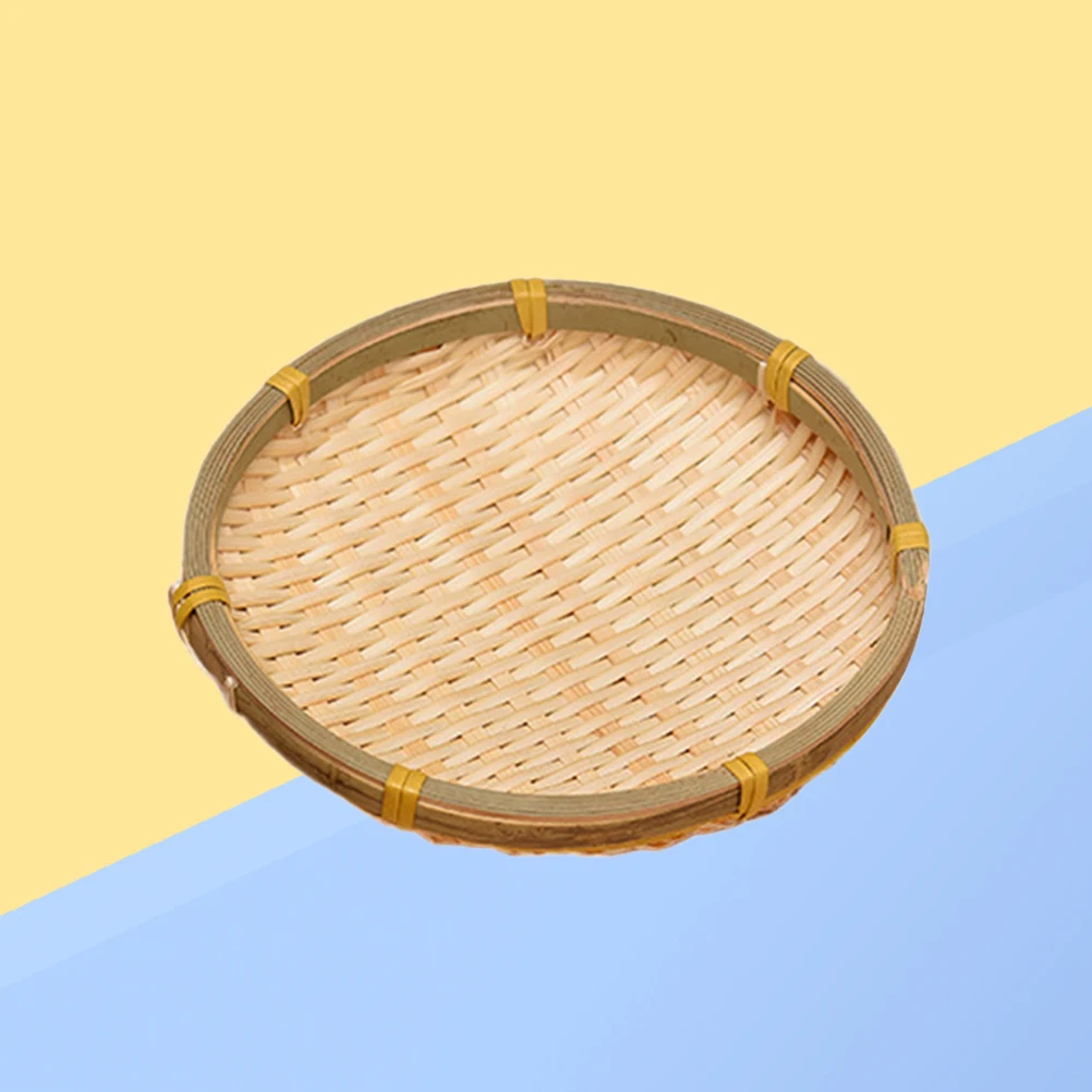 

Ecofriendly Handmade Woven Bamboo Storage Basket Round Draining Vintage Fruit Vegetable Bread Kitchen Picnic Party