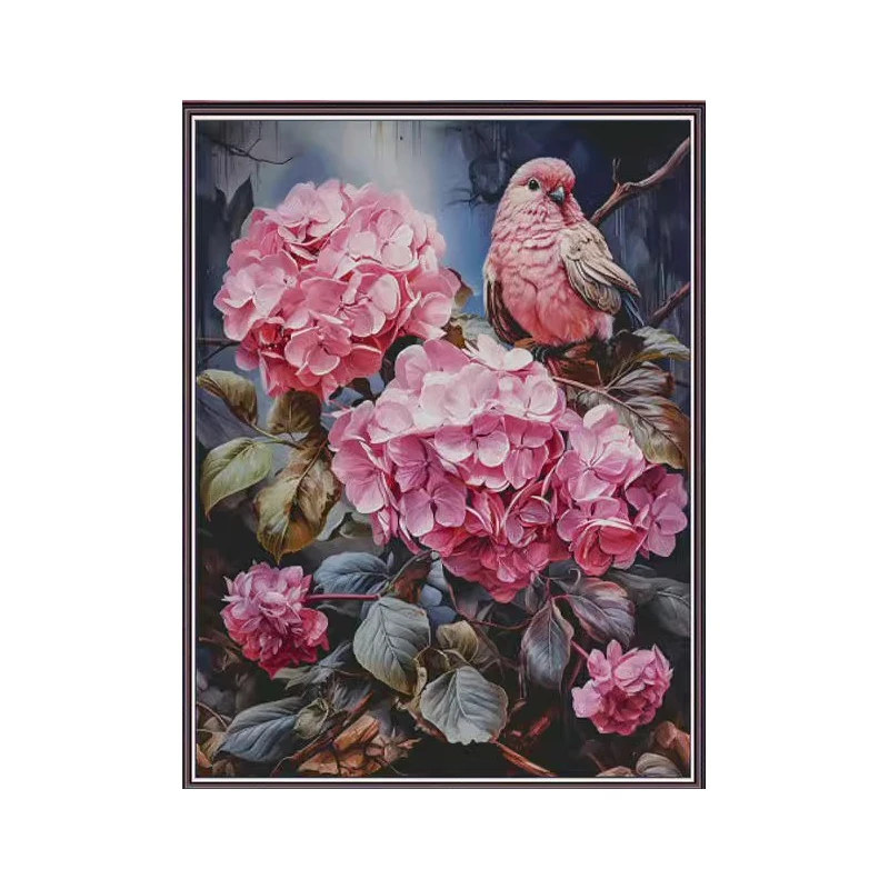 

ZZ4089 Hydrangea Parrot 14CT 16CT 18CT Printed On Canvas Cross Stitch DIY Set Needlework Embroidery 158 Colors